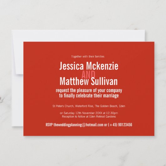 Kervel moderne bloemhoofden rode bruiloft herschik kaart (Achterkant)