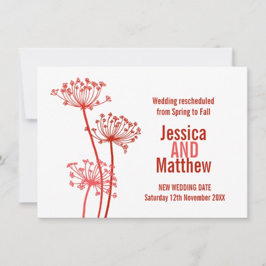 Kervel moderne bloemhoofden rode bruiloft herschik kaart (Voorkant)