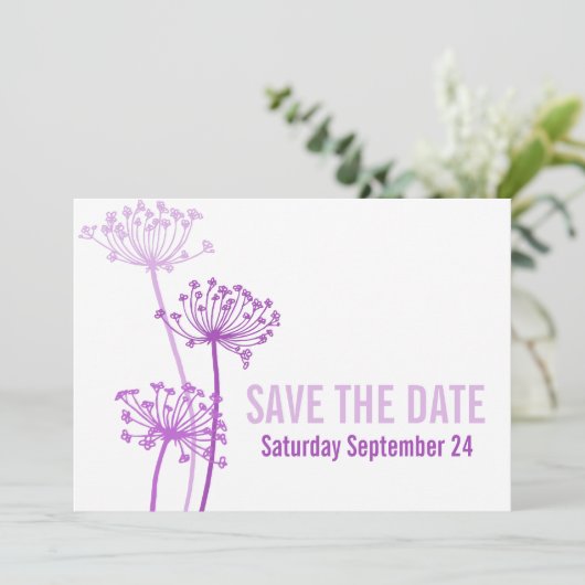 Kervel moderne grafische bloem paarse bewaar de da aankondiging (Staand voorkant)