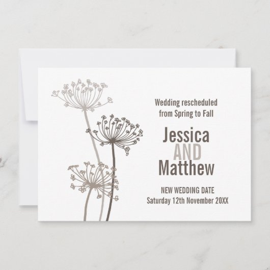 Kervil modern flower brown bruiloft opnieuw geplan kaart (Voorkant)