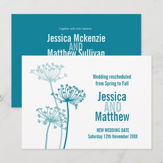 Kervudkoppen aqua blauwgroen bruiloft opnieuw gepl kaart (Voorkant / Achterkant)