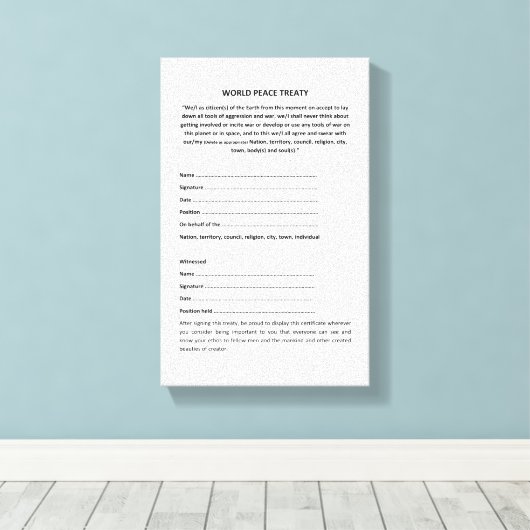 Keshe Wereldvredesverdrag op doek Canvas Afdruk (Insitu (Houten vloer))