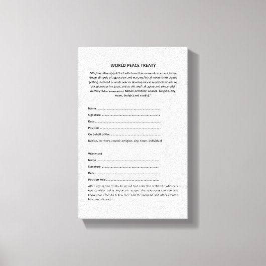Keshe Wereldvredesverdrag op doek Canvas Afdruk (Voorkant)