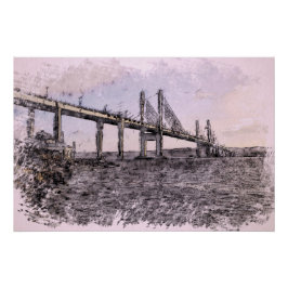 Kessock Bridge Inverness Artistiek Aquarel Perfect Poster