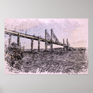 Kessock Bridge Inverness Artistiek Aquarel Poster