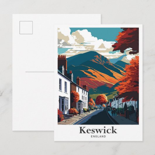 Keswick Engeland Vintage Travel Illustratie Briefkaart (Voorkant / Achterkant)