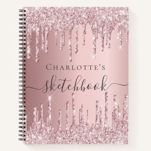 Ketchbook druppelt monogram zwart roze glitter notitieboek (Voorkant)