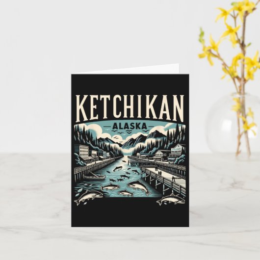 Ketchikan Alaska AK  Grafische Zalmhoofdstad Kaart (Gele Bloem)
