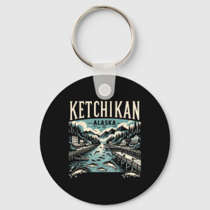 Ketchikan Alaska Ak Vintage Grafische Zalmhoofdsta Sleutelhanger