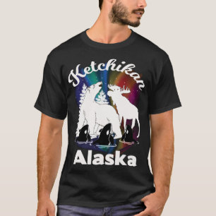 Ketchikan Alaska Aurora Borealis Beer Moose Orca T-shirt