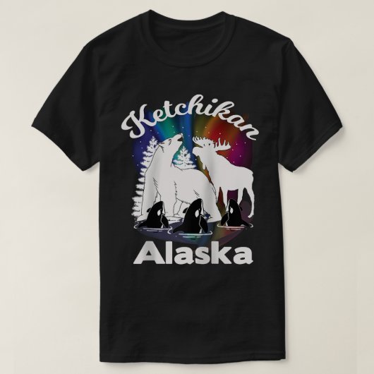 Ketchikan Alaska Aurora Borealis Beer Moose Orca T-shirt (Design voorkant)