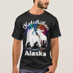 Ketchikan Alaska Aurora Borealis Beer Moose Orca T-shirt