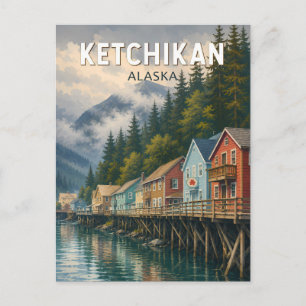 Ketchikan Alaska Illustratie Reis Kunst Vintage Briefkaart