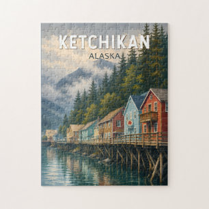 Ketchikan Alaska Illustratie Reis Kunst Vintage Legpuzzel