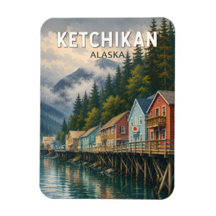 Ketchikan Alaska Illustratie Reis Kunst Vintage Magneet
