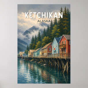 Ketchikan Alaska Illustratie Reis Kunst Vintage Poster