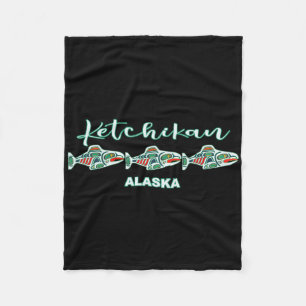 Ketchikan Alaska Inheemse Kunst Zalmvisserij Hoofd Fleece Deken