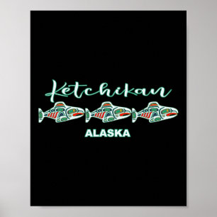Ketchikan Alaska Inheemse Kunst Zalmvisserij Hoofd Poster