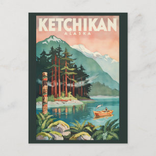 Ketchikan Alaska rivier illustratie reis kunst Briefkaart