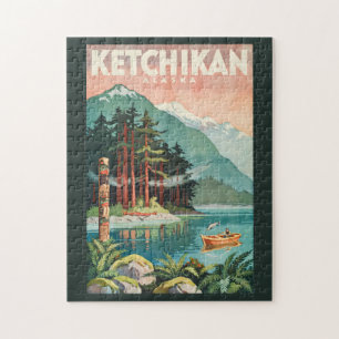 Ketchikan Alaska rivier illustratie reis kunst Legpuzzel