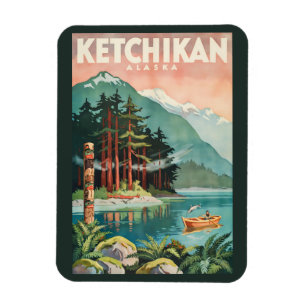 Ketchikan Alaska rivier illustratie reis kunst Magneet