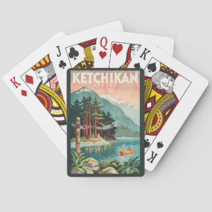 Ketchikan Alaska rivier illustratie reis kunst Pokerkaarten