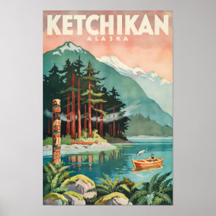 Ketchikan Alaska rivier illustratie reis kunst Poster
