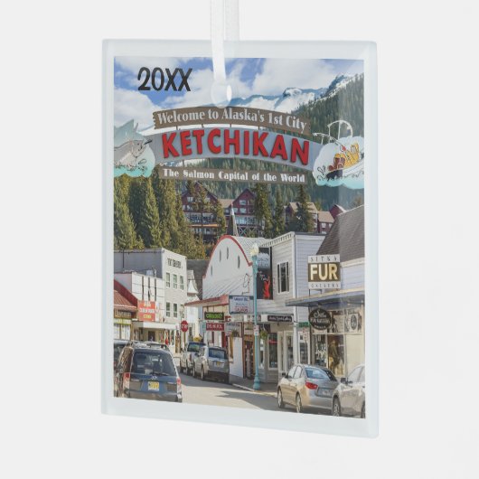 Ketchikan, Alaska, Salmon Capital, Glas Ornament (Voorkant links)