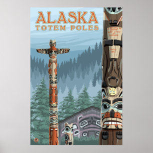 Ketchikan, Alaska - Saxman Totem Village Poster