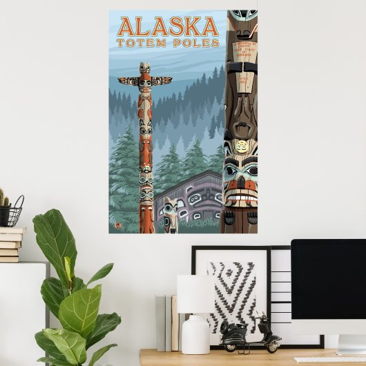 Ketchikan, Alaska - Saxman Totem Village Poster (Thuiskantoor)