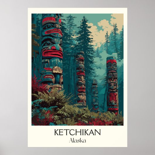 Ketchikan Alaska Totem Poles Forest Poster (Voorkant)
