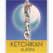 Ketchikan Alaska Totempaal Reisposter Sticker (Voorkant)