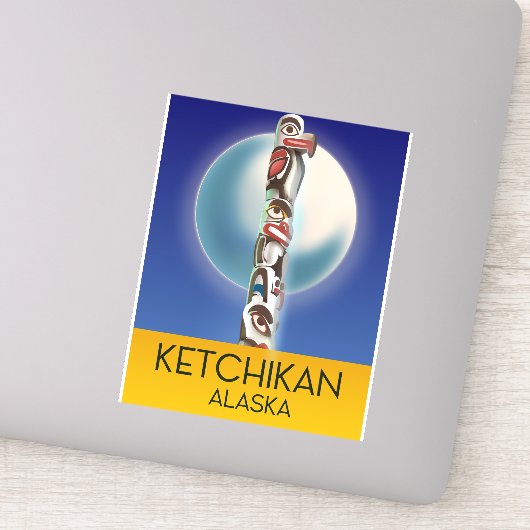 Ketchikan Alaska Totempaal Reisposter Sticker (Detail)