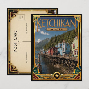 Ketchikan Alaska Vintage Art Deco Gouden Tijdperk Briefkaart