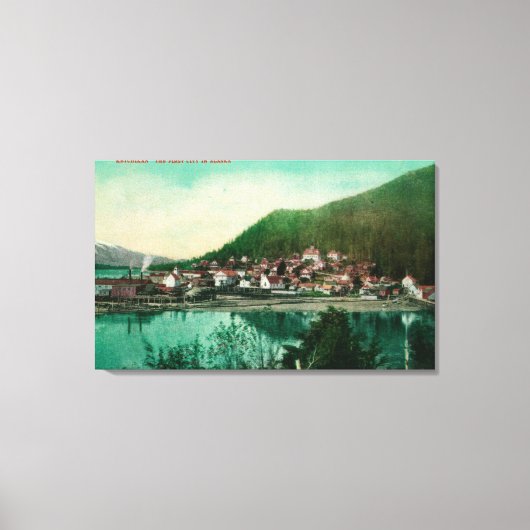 Ketchikan, Uitzicht van de stad Alaska - Eerste st Canvas Afdruk (Voorkant)