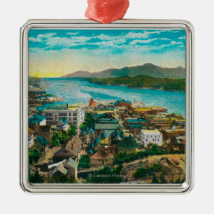 Ketchikan, Uitzicht van de stad Alaska - Eerste st Metalen Ornament