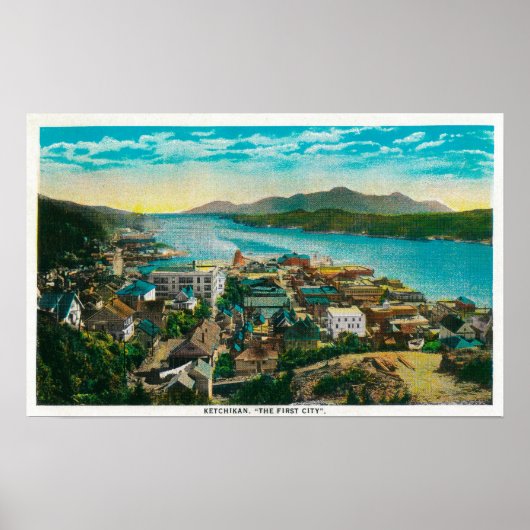 Ketchikan, Uitzicht van de stad Alaska - Eerste st Poster (Voorkant)