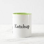 Ketchup Bottle Tomato Sauce Table condition fancy Tweekleurige Koffiemok (Center)