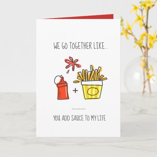 Ketchup en friet relatie doelen grappig kaart (Gele Bloem)