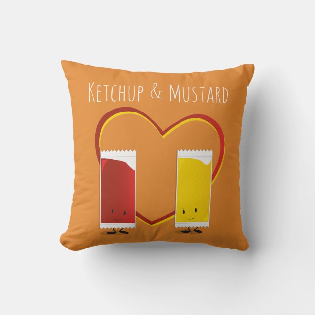 Ketchup en Mustard met hart en woorden Kussen (Voorkant)