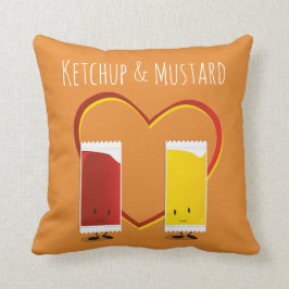 Ketchup en Mustard met hart en woorden Kussen