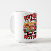 Ketchup houdt van hotdogs - Grappig Retro Cartoon  Koffiemok (Voorkant links)