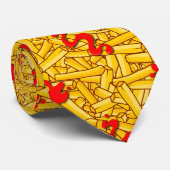 Ketchup op Fries Grappig Fastfood Patroon Stropdas (Opgerold)