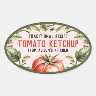 Ketchup ovaal inblikken label met aquarel tomaat