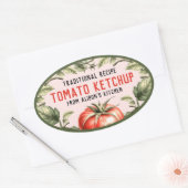 Ketchup ovaal inblikken label met aquarel tomaat (Envelop)