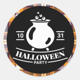 Ketel Halloweenfeest Zwart/Oranje Schotlandse ruit Ronde Sticker
