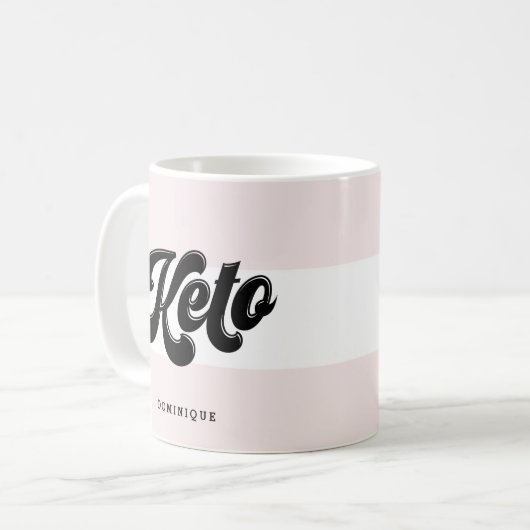 Keto Black Retro Script Typografie Pink Stripes Koffiemok (Voorkant links)