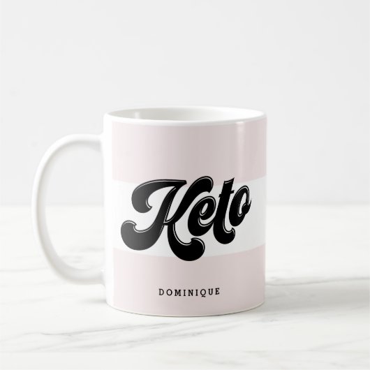 Keto Black Retro Script Typografie Pink Stripes Koffiemok (Links)