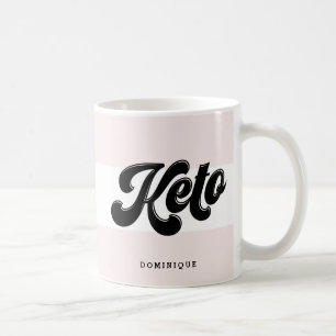 Keto Black Retro Script Typografie Pink Stripes Koffiemok