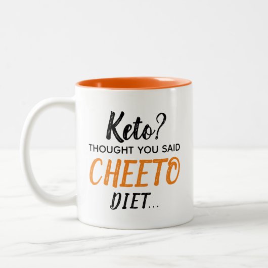 Keto? Ik dacht dat je zei: "CHEETO Diet..." Tweeto Tweekleurige Koffiemok (Links)